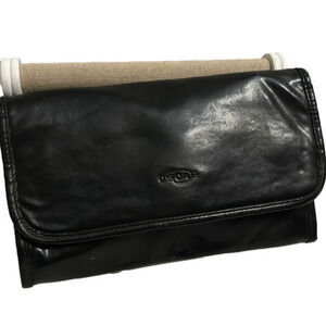 Oscar De La Renta vintage Hanging travel Cosmetic Toiletry Bag black leather EUC